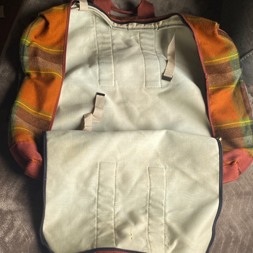 Vintage Atlantic pillow Pak garments bag Colorful Plaid Tote with Red Straps - Picture 6 of 7